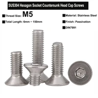 m5 sus304 stainless steel hexagon socket countersunk head cap screws din7991 total length 6mm 150mm