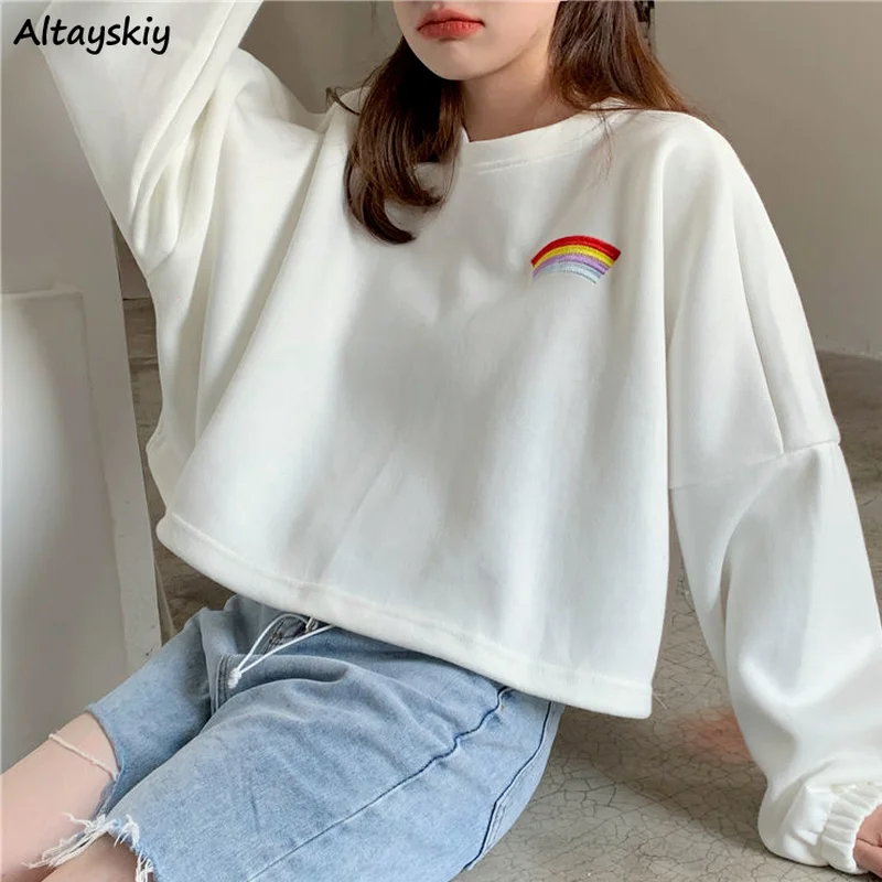 

Кофты для женщин Свободные Радуга симпатичное детское Цветочное платье с вышивкой с элегантным дизайном Стиль Harajuku все-матч весенние студе...