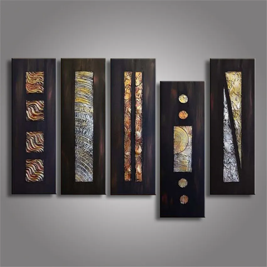 Ручная роспись Модульная картина маслом черный холст текстурированная 5 панелей