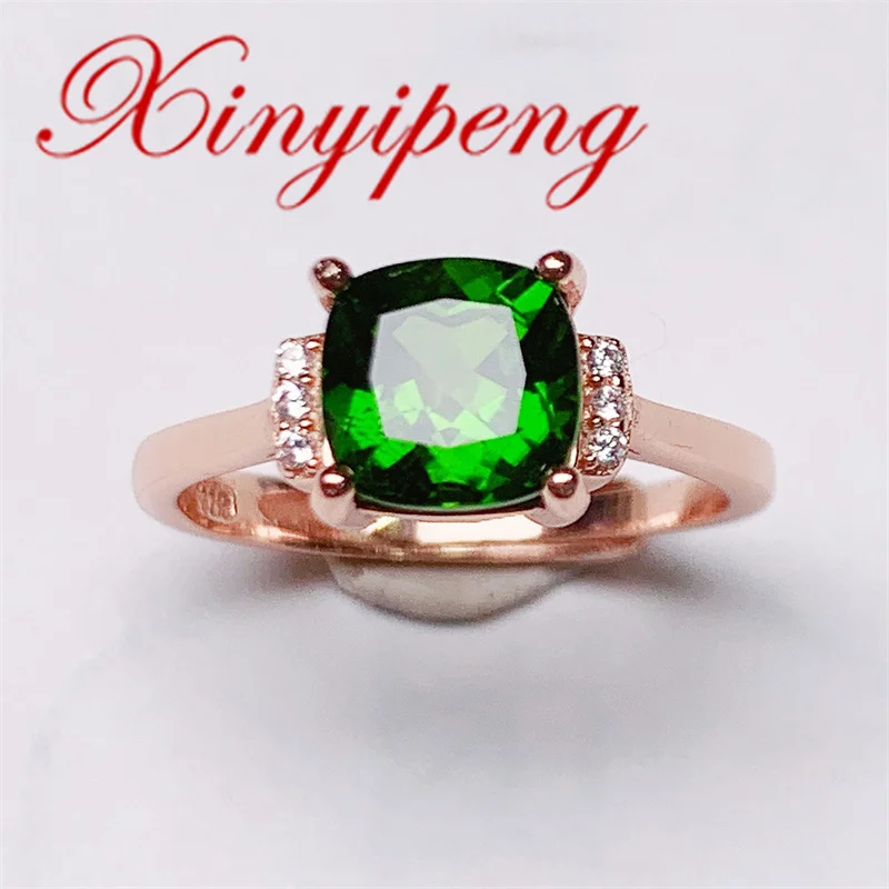 

Xin Yipeng real S925 sterling silver plated rose gold inlaid natural green diopside ring fine jewelry anniversary gift for women