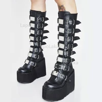 lapolaka 2021 punk brand new ins hot high heel wedges platform round toe zip women shoes fashion ankle boots big size 34 50