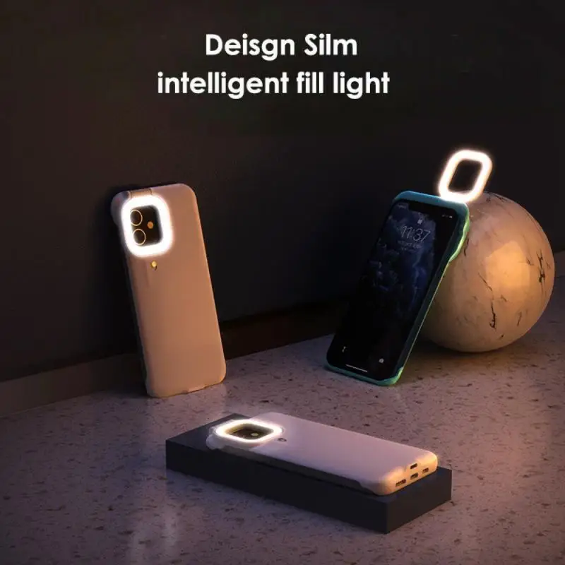 

For iPhone 12 Pro 11 Phone Case Fill Light Selfie Beauty Ring Light Flash Case Capa Stable Shell for iPhone 6 7 8 Plus XS XR 11