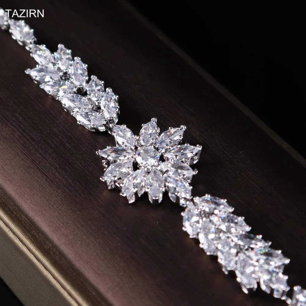 

European 5A Full Zircon Necklace Dangle Earrings Bracelet Ring 4 pcs Cubic Zirconia Wedding Bridal Jewelry Set fit with Dresses