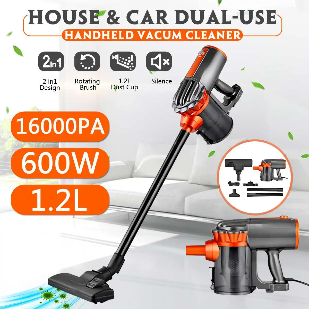 

Portable Handheld Vacuum Cleaner For Car Home Use Mite Removal Low Noise Multi-function Strong Suction Dust Collector Aspirator