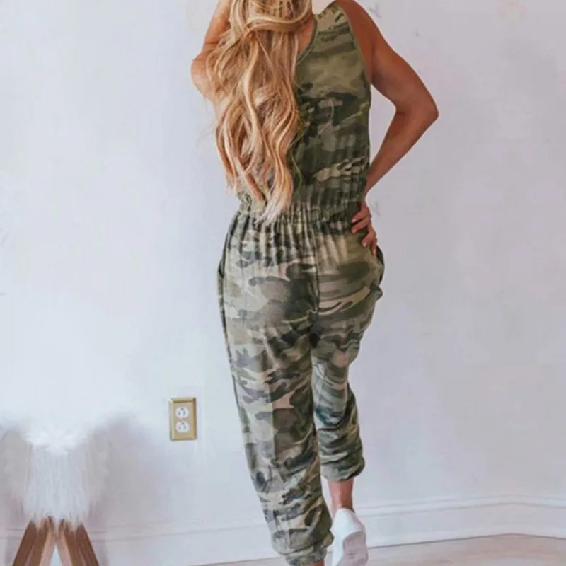 

Women's Clothes Women Jumpsuit Sexy Deep v Neck Women Jumpsuits Camouflage Vest Pocket Tether Female Knitted Long Pants Jumpsuit