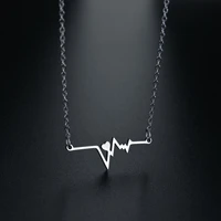 simple japanese and korean style love electrocardiogram stainless steel womens necklace pendant