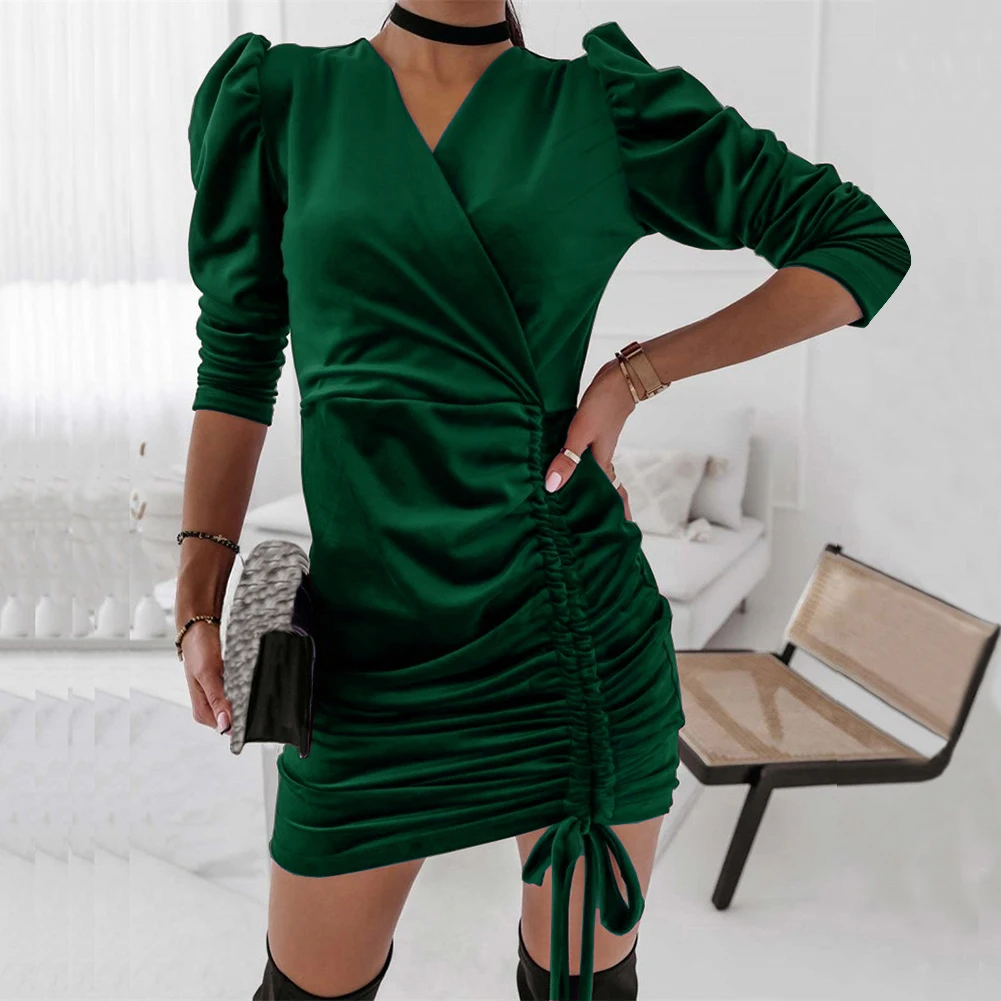 Женское вечернее платье однотонное с V-образным вырезом длинными