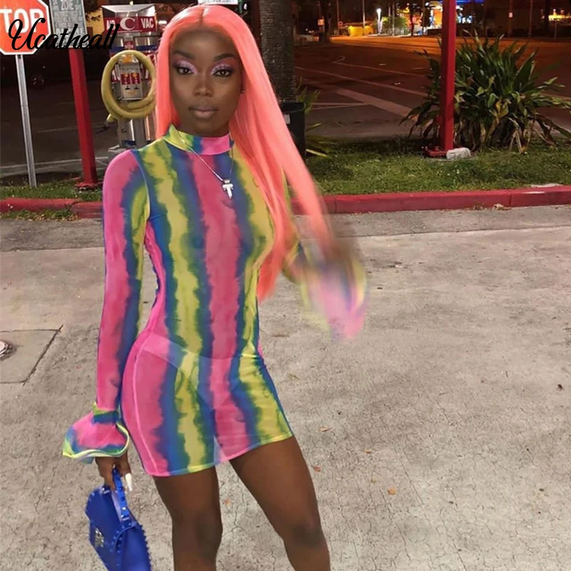 Сексуальное прозрачное Сетчатое платье с принтом в полоску женское сексуальное