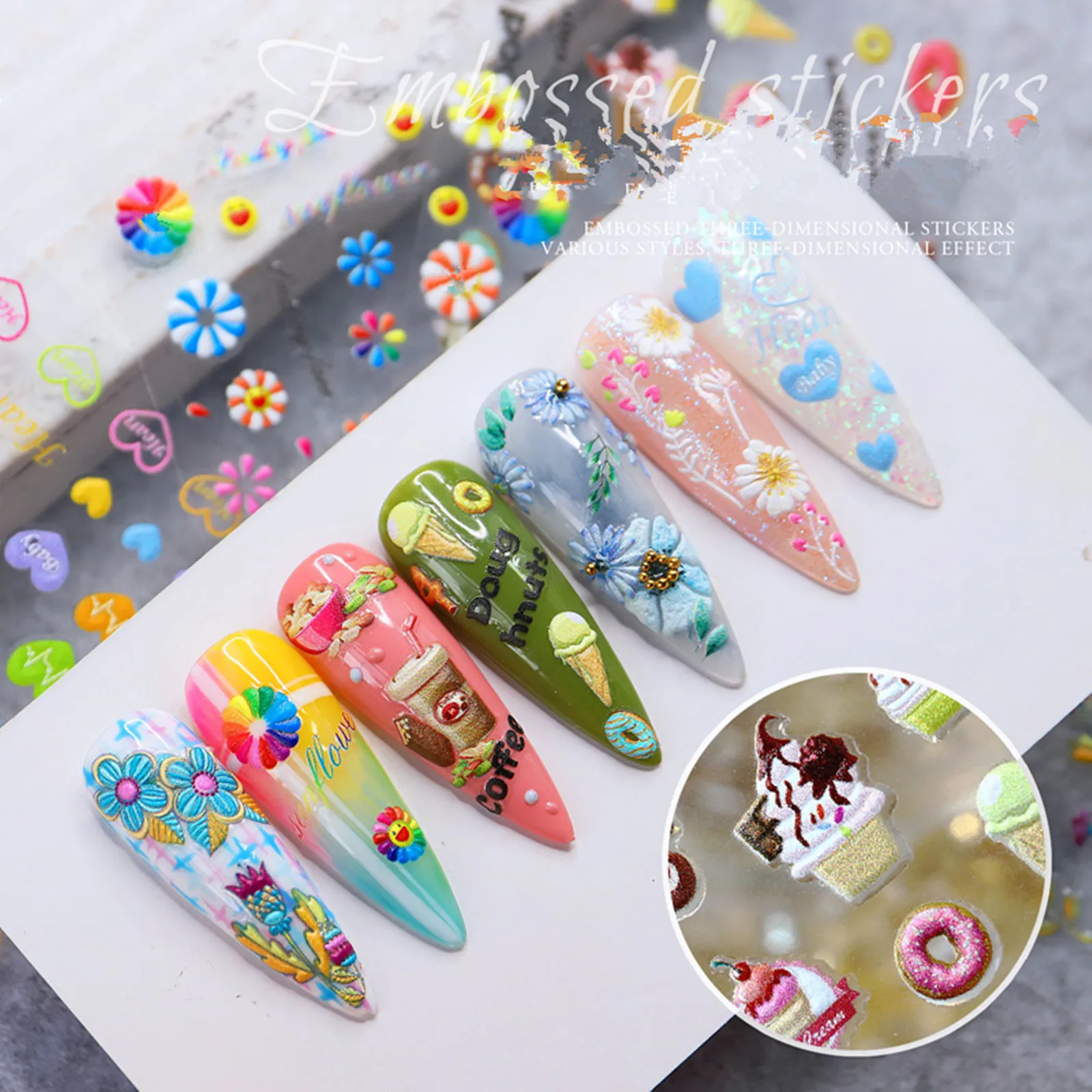 

1Pcs 5D Flower Embossed Nails Art Stickers Acrylic Engraved Template Decals Nail Accessories Self-Adhesive Wraps DIY Decorations