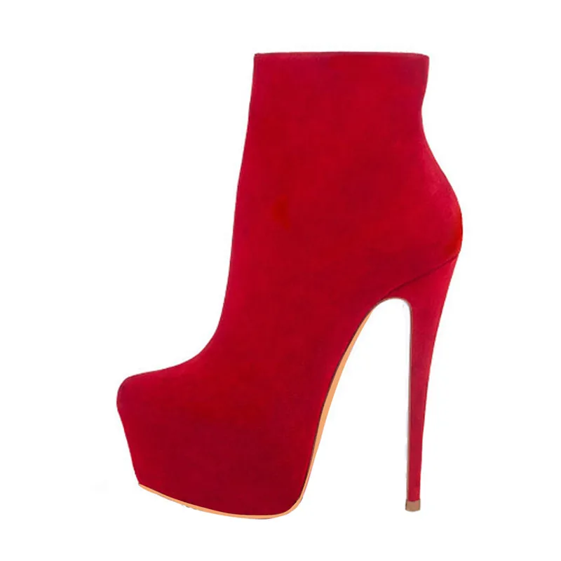 Женские ботинки без застежки с круглым носком на высоком каблуке 16 см цвет черный