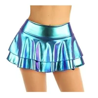 laser color mini skirt ladies sexy summer skirts women clubwear holographic double layer skater skirt low waist dancing bottoms