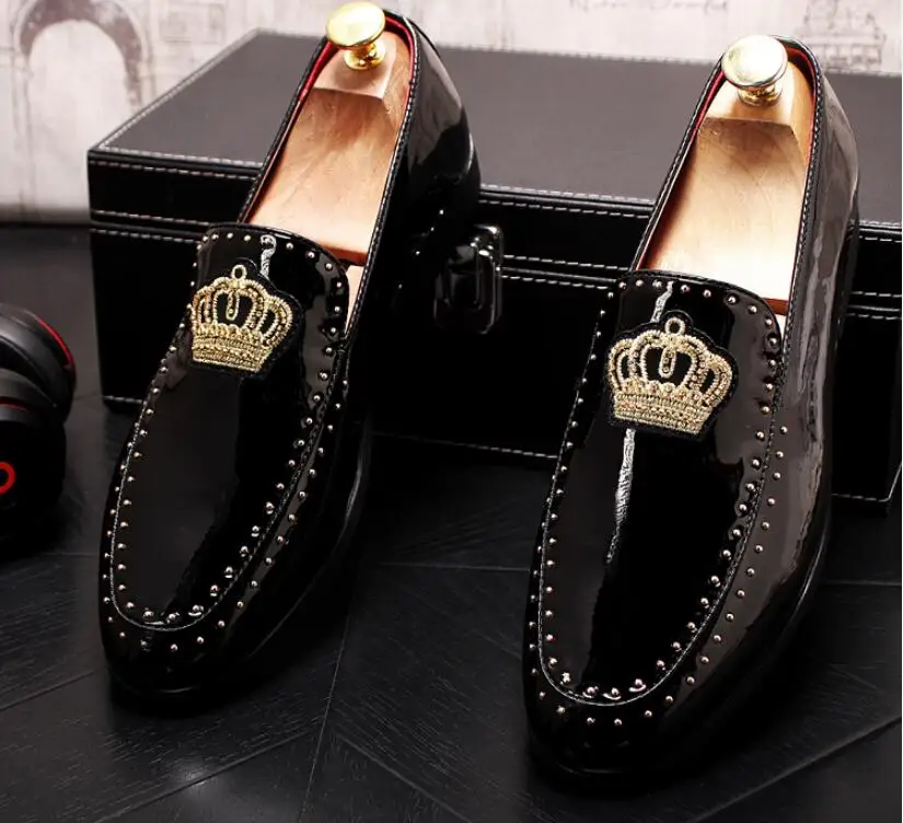 New arrival Men charming glitter embroidery crown flats Dress gentleman Shoes Male Wedding Homecoming Evening Groom Prom shoes