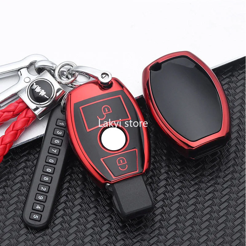 

New 2 3 Buttons Aluminium Alloy Car Key Cover Shell Case for Mercedes Benz B-class B180 B200 B250 Red