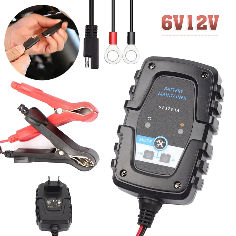 

6/12 V 1A Smart Automatic Car Motorcycle Battery Charger For Maintainer Deep Cycle Use EU Portable Plug Barrery Charger Units