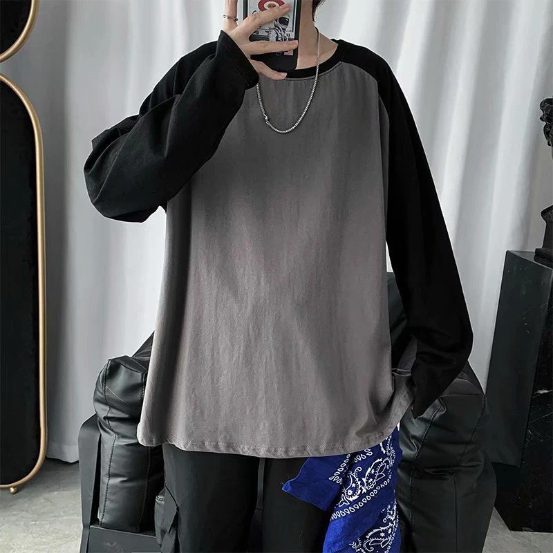 

Spring Autumn Hit Color Spliced O Neck Long Sleeve Men Tshirts Trend Fashion Loose Casual Harajuku Clothes Punk Plus Size Tops