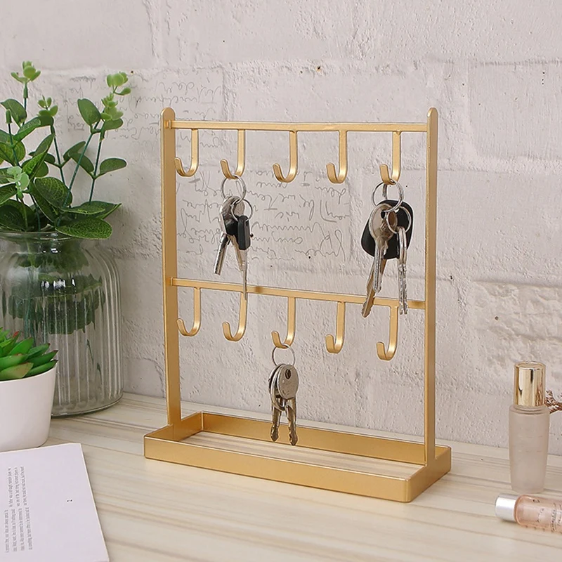 

2 Pcs Iron Jewelry Earring Hanger Necklace Ring Earring Earring Shelf Display Shelf Porch Key Rack, Black & Gold