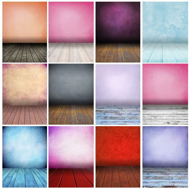 Vintage Gradient Solid Color Photography Backdrops Props Brick Wall Wooden Floor Baby Portrait Photo Backgrounds 210125MB-23
