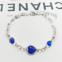 blue crystal heart bracelet for women rhinestone fashion heart chain bracelet bridal wedding engagement party jewelry gifts new