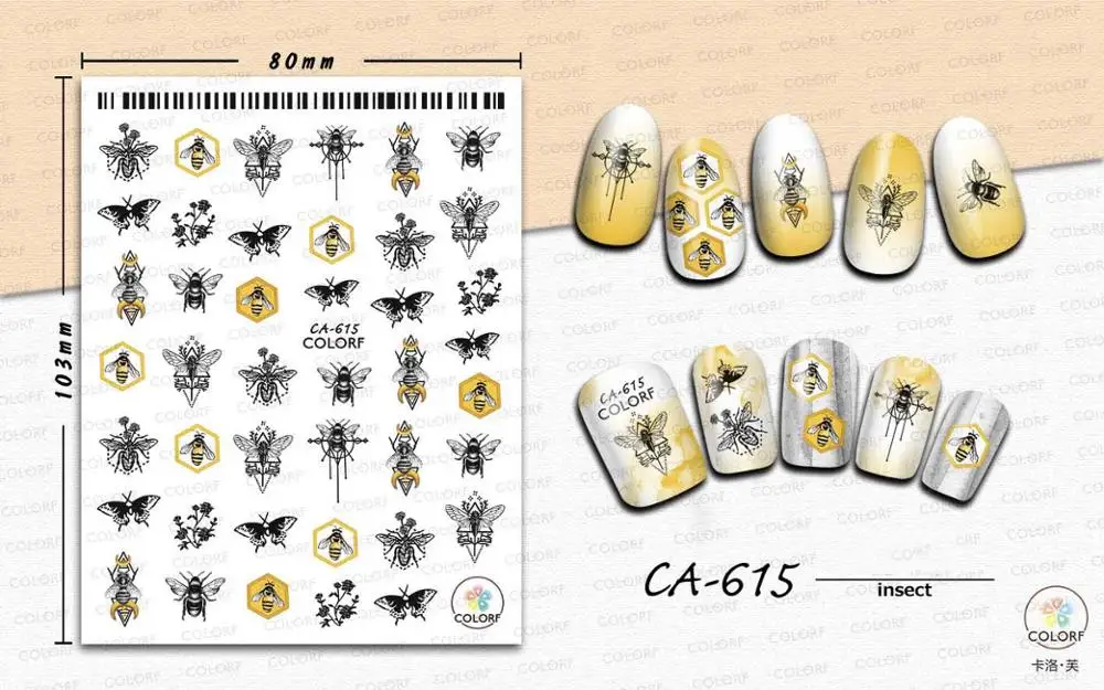 CA615 1 шт. стикер для ногтей пчела Бабочка сексуальная девушка 3D слайдер для ногтей наклейки клей маникюрные Советы украшения для дизайна ногтей новейшие - Цвет: CA615