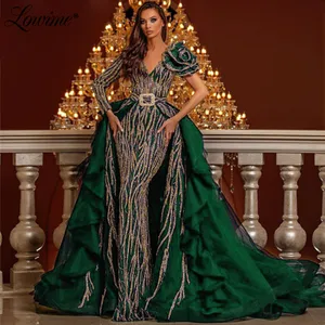 Зеленые блестящие вечерние платья со съемной юбкой, темно-синие платья с длинным рукавом для выпускного вечера в Дубае, кафтан, абайя, Саудовская Аравия