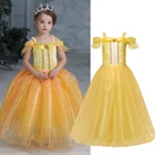 Платья На Хэллоуин для девочек, костюм Белль для косплея для детей, карнавальный маскарадный костюм красавицы и чудовища, детская Золотая одежда, Халат