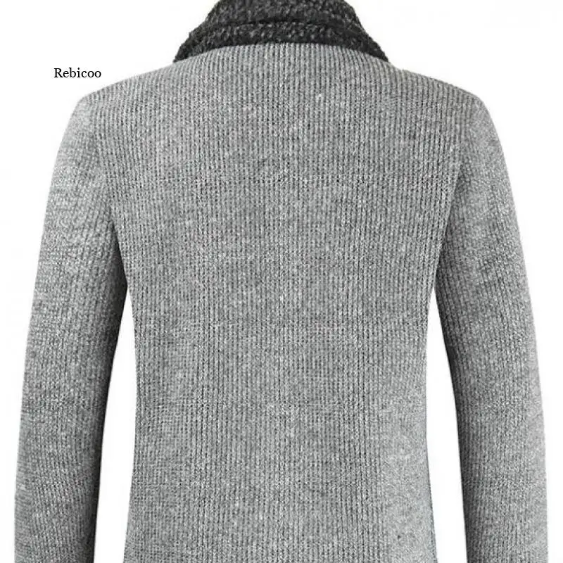 

2021 Winter Cardigan Men's Solid Color Stitching Warm Sweater Jacket Men's Fashion Cashmere Sweater Knitted Cardigan