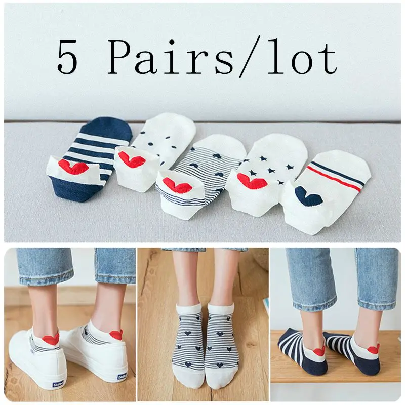 5 pairs of Women Short Japanese Cartoon Strawberry Fruit Avocado Socks French Fries Burger Cola Playing Cards Funny Ankle Socks