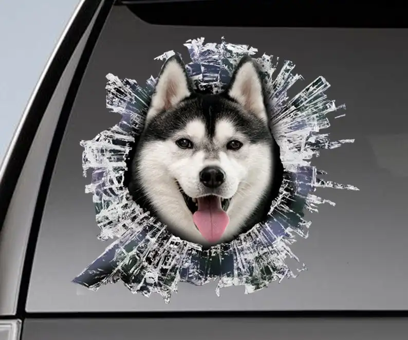 

Husky , car sticker, black and white husky car decal, funny decal