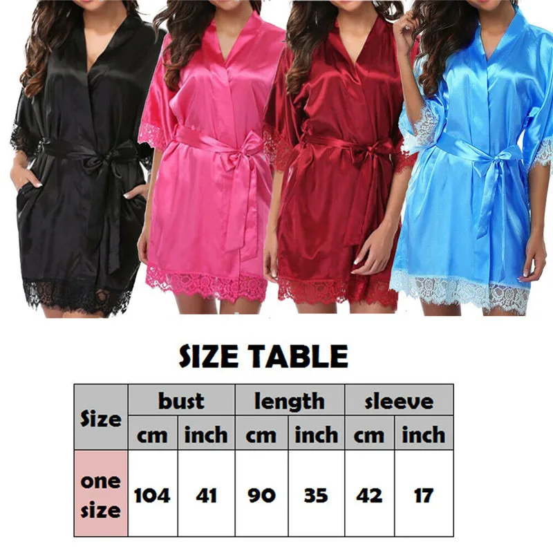 Шелковое атласное кружевное кимоно халат женская сексуальная ночная рубашка для