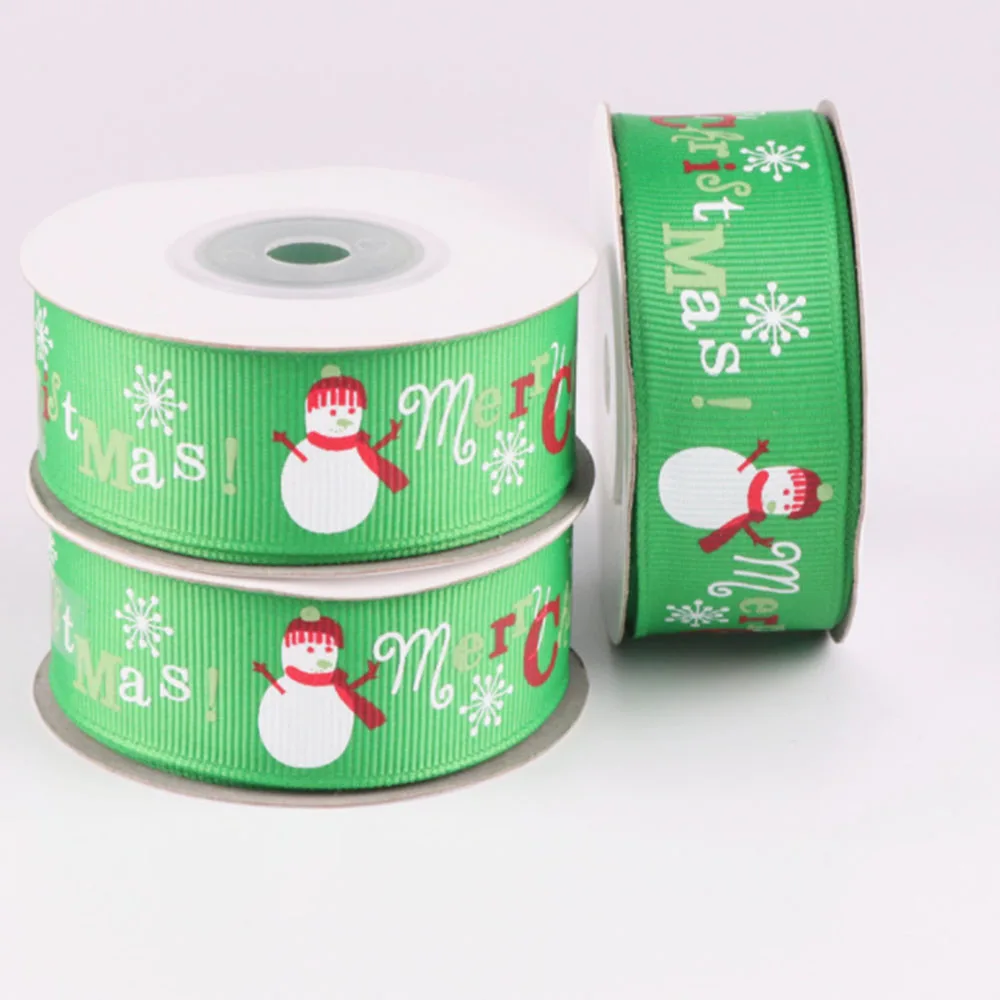 

Christmas Ribbon 2.5cm Width 9 Meter Length Red Green Thread Ribbon Merry Christmas Santa Snowman Snowflake Printing