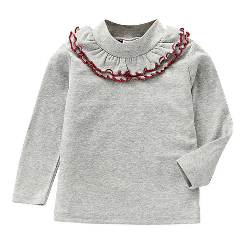 

New Spring Autumn Child Kids Clothing Girls O-Neck Long Sleeve Solid Cotton T-Shirt Soft Casual Ruffle Neck Tops Toddler Clothes