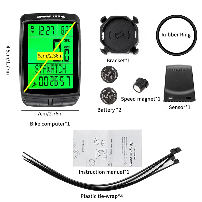 

WEST BIKING Waterproof Bicycle Computer 5 Language Displays Bike Speedometer LED Backlight Odometer Mountain Wireless Stopwatch