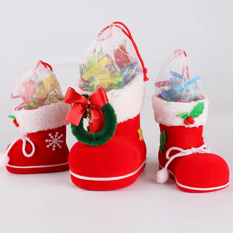 

3 Size Christmas Supplies Flocking Boots Christmas Creative Gift Socks Candy Box For Christmas Decoration Tool