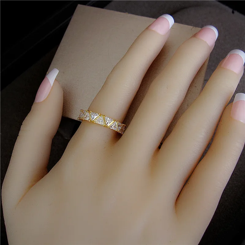 Треугольная Мода AAA кубический цирконий треугольные камни Кольцо медь базовый