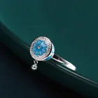 Новое ювелирное изделие из чистого серебра s925 пробы, женское буддистское кольцо с шестью символами мантры и сгоревшим голубым молитвенным колесом для женщин