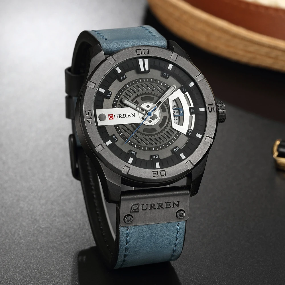 Часы наручные мужские кварцевые с хронографом и кожаным ремешком|Мужские