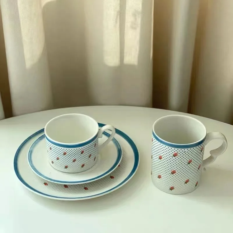 

Ceramic Coffee Set Milk Tea Mugs Cups & Saucers Kitchen Drinkware Birthday Presents Wedding Gifts Flower Finished 200ML