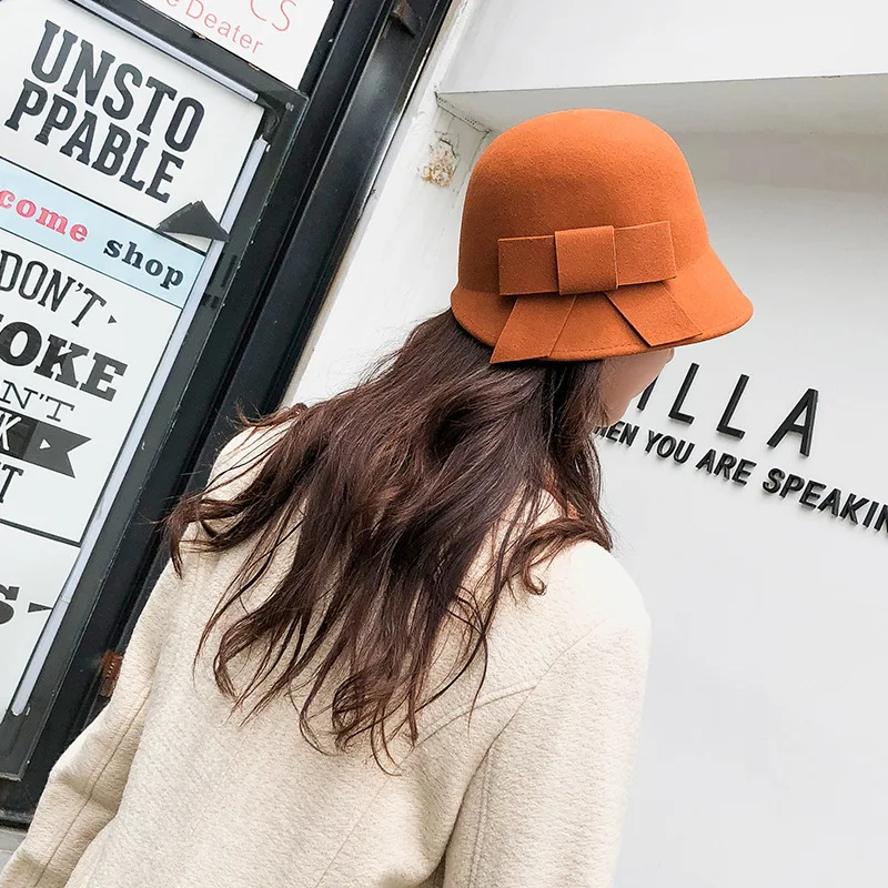 Женская Банкетная Шляпка из 100% шерсти зимняя фетровая шляпка с бантом подарок