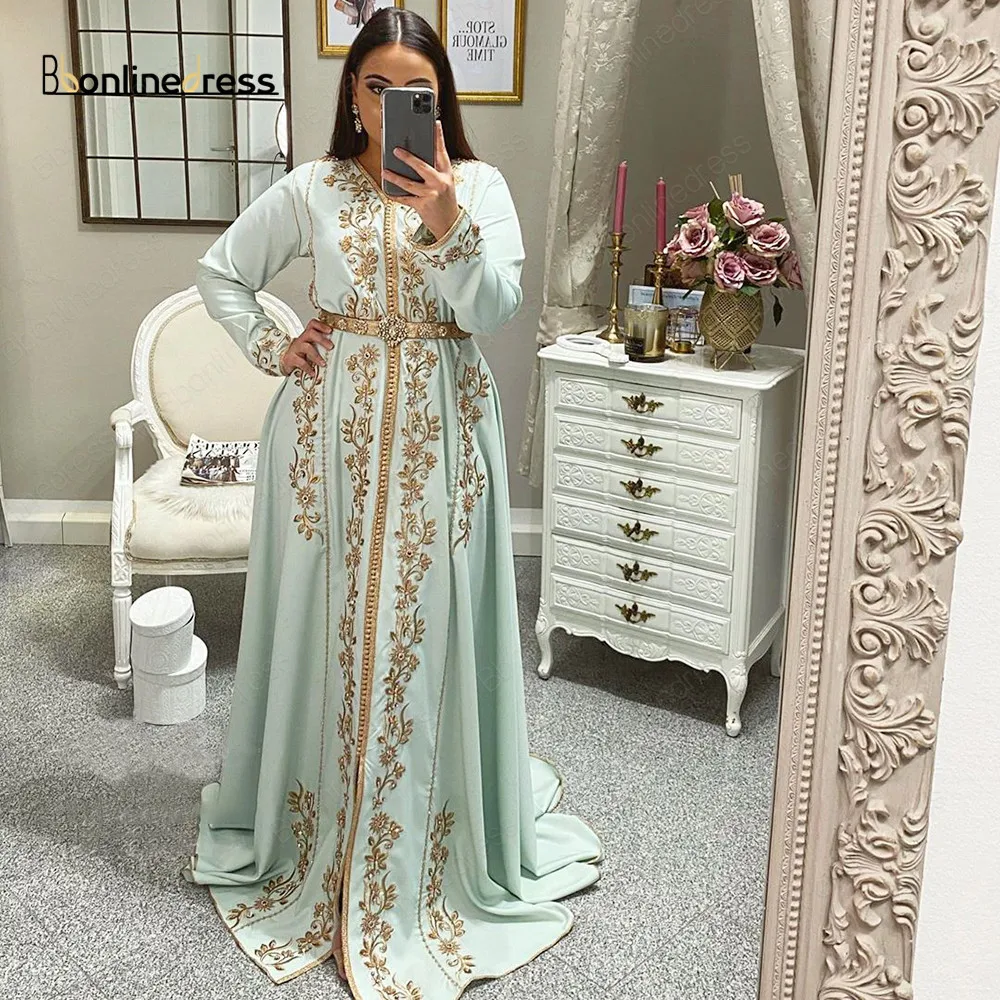 Bbonlinedress Moroccan Kaftan Evening Dresses Embroidery Crystal 2020 Muslim Dubai Arabic Caftan Dress robe marocaine mariage | Свадьбы и