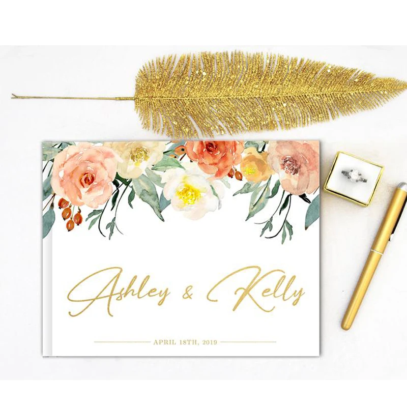 Белая Свадебная Гостевая книга на замену Золотая буква Персонализированная