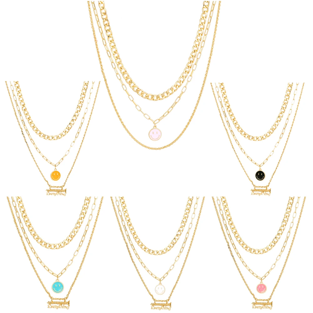 Красивое многослойное ожерелье с подвеской в виде надписи счастливого лица