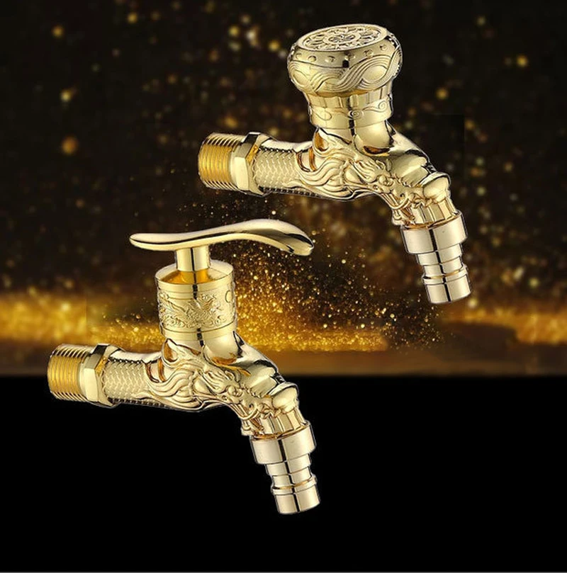 

Wall Mount Bibcock Antique Dragon Carved Brass Decorative Outdoor Garden Faucet Washing Machine Mop Taps Torneira parede