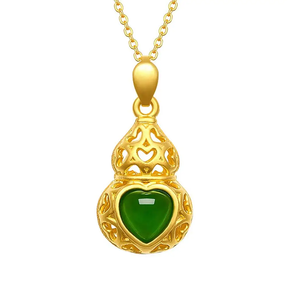 

Vintage calabash emerald green jade gemstones pendant necklaces for women gold color choker jewelry bijoux accessory gift new