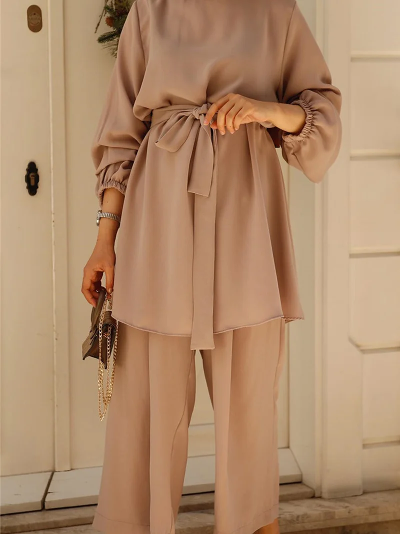 

Arab Suit Dubai Turkish Muslim Clothing Suit Islamic Women Muslim Ensemble Robe Eid Al-Fitr New Gurban Women's Clothing