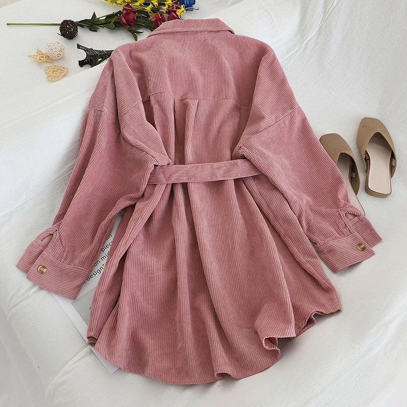 Новинка весны 2020 однобортная рубашка средней длины для женщин вельветовые топы с