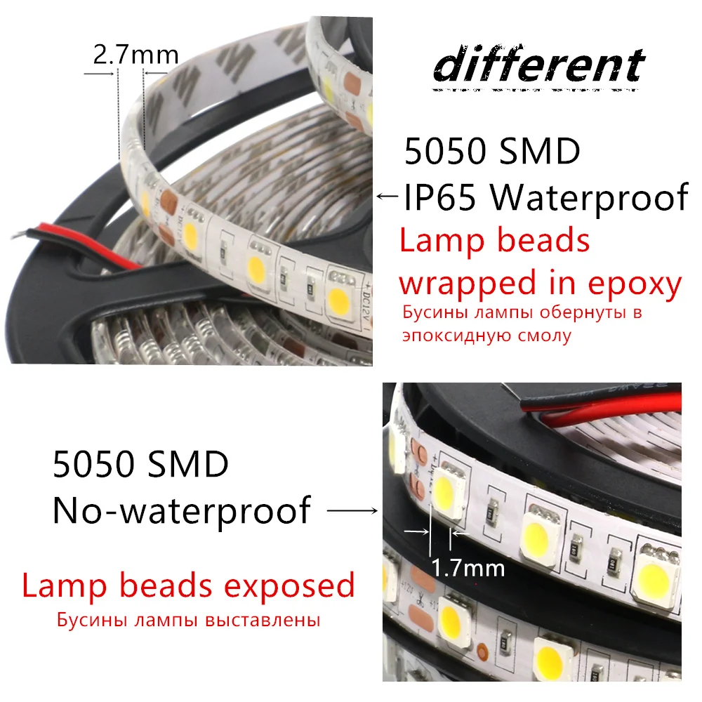 DC12V 1/2/3/4/5 м 5050 SMD RGB Светодиодные ленты светильник Водонепроницаемый/без гибкая светодиодная лента полоска светильник 60 светодиодный s/M Тира домашний декор, лампа для автомобиля