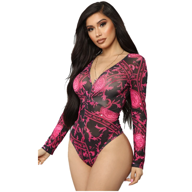 See Through Jumpsuit IDress купальник боди сексуальный цветочный принт прозрачный сетчатый комбинезон для женщин длинный рукав Тедди сексуальное Эротическое белье прозрачный комбинезон - Цвет: See Through Jumpsuit
