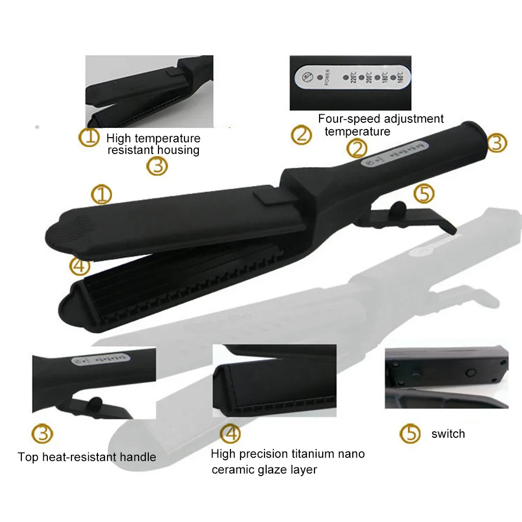 Четырехзубчатый керамический турмалиновый ионный плоский утюжок для