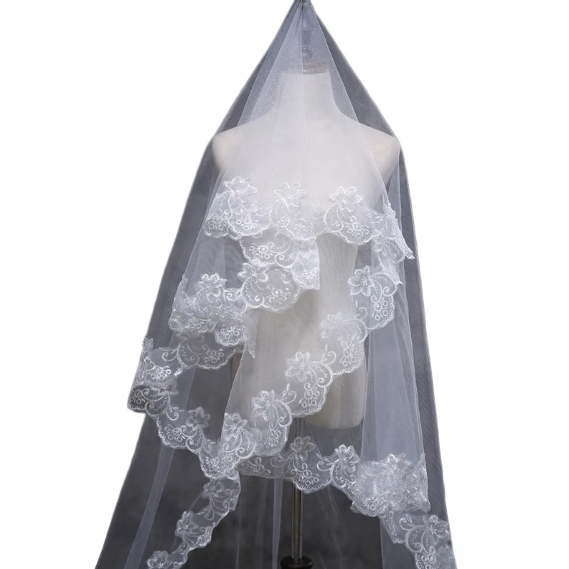 

Женская короткая свадебная вуаль 150 см, белая Однослойная кружевная Цветочная аппликация по краям, высокое качество, прочная и многоразовая