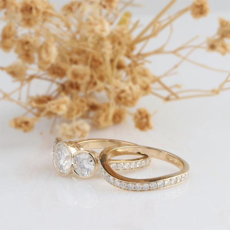 Veryins 14K 585 розовое золото 3.1CTW DEF цвет Moissanite ободок набор из трех камней Обручальное
